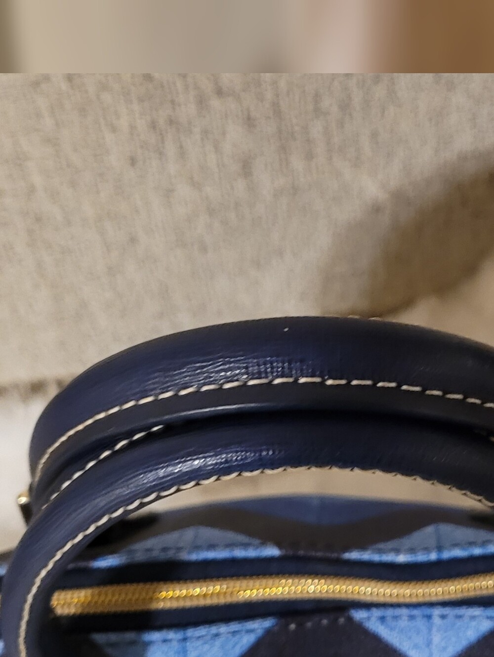 Dooney & Bourke Navy and Denim Chevron Satchel EUC - Picture 4 of 16